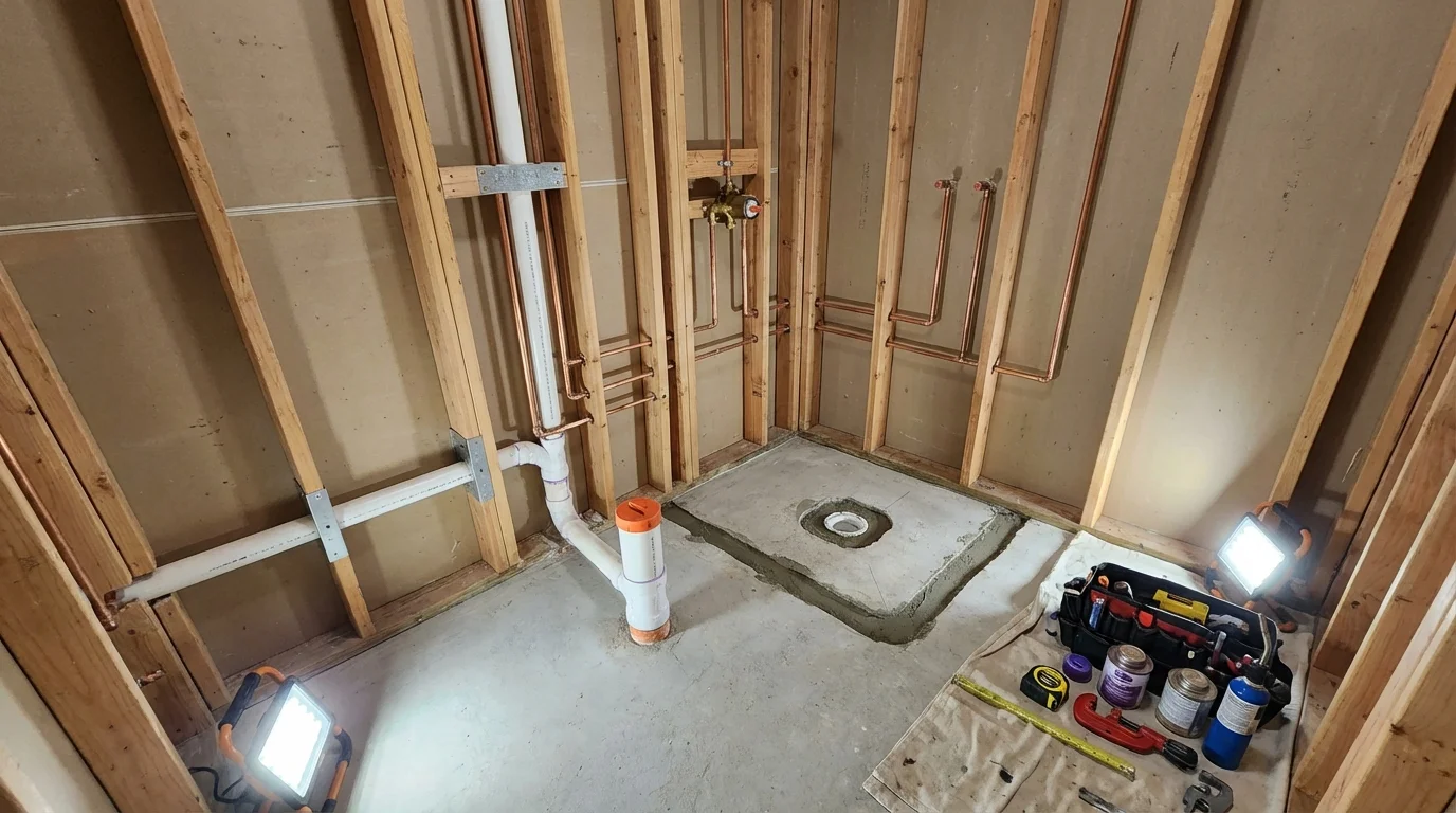 Bathroom rough-in plumbing during remodel by Johns Plumbing LLC in Forrest City