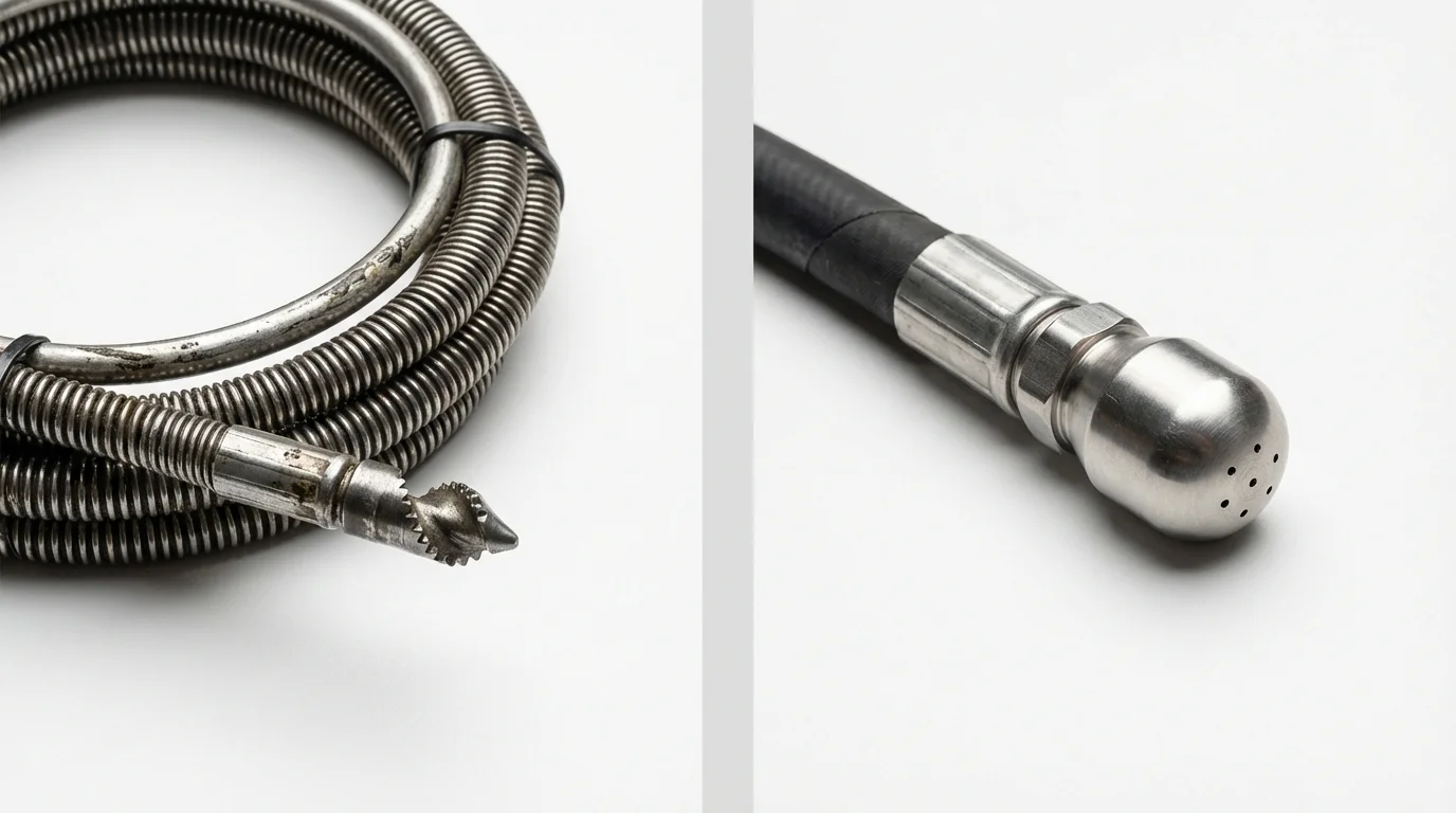 Drain snake cable and hydro jetting nozzle used for drain cleaning in Forrest City, AR