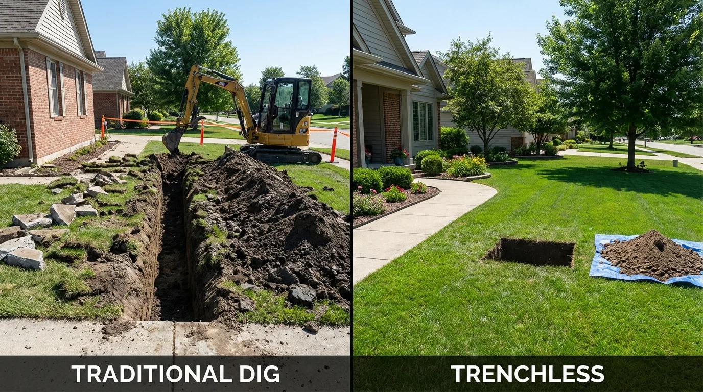 Trenchless sewer repair with minimal yard damage versus traditional excavation in Forrest City, AR